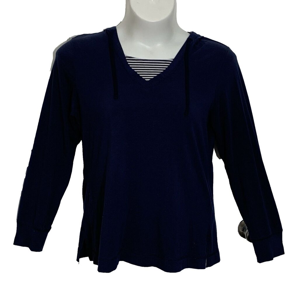 Danskin Now Top Hooded Women's Size XL Navy Blue Long Sleeve Knit